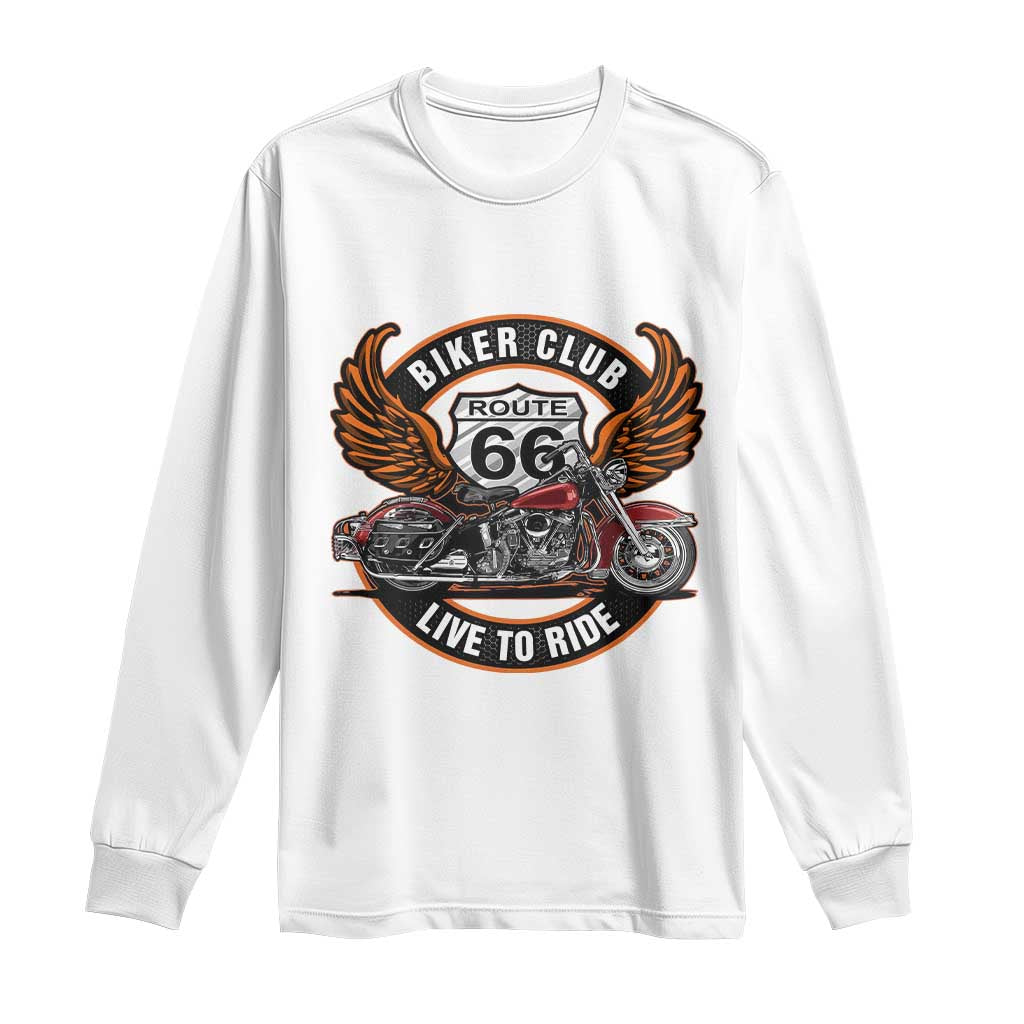 Vintage Route Highway 66 Biker Club Long Sleeve Shirt Live To Ride Motorcycle Graphic TS12 White Print Your Wear