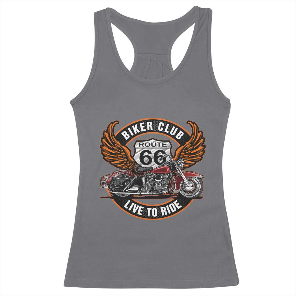 Vintage Route Highway 66 Biker Club Racerback Tank Top Live To Ride Motorcycle Graphic TS12 Charcoal Print Your Wear