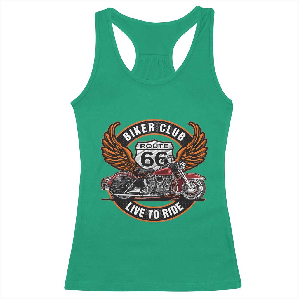 Vintage Route Highway 66 Biker Club Racerback Tank Top Live To Ride Motorcycle Graphic TS12 Irish Green Print Your Wear