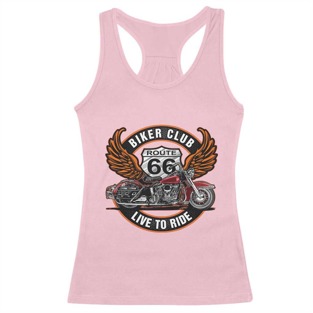 Vintage Route Highway 66 Biker Club Racerback Tank Top Live To Ride Motorcycle Graphic TS12 Light Pink Print Your Wear
