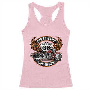 Vintage Route Highway 66 Biker Club Racerback Tank Top Live To Ride Motorcycle Graphic TS12 Light Pink Print Your Wear
