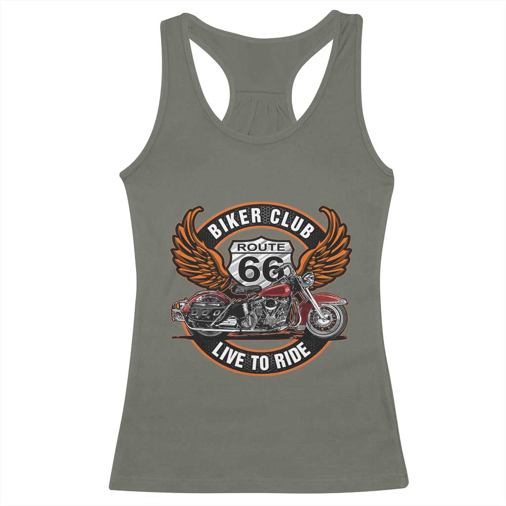 Vintage Route Highway 66 Biker Club Racerback Tank Top Live To Ride Motorcycle Graphic TS12 Military Green Print Your Wear