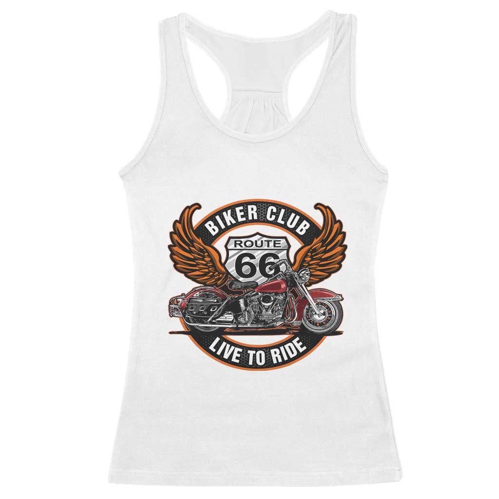 Vintage Route Highway 66 Biker Club Racerback Tank Top Live To Ride Motorcycle Graphic TS12 White Print Your Wear