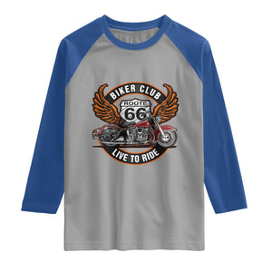 Vintage Route Highway 66 Biker Club Raglan Shirt Live To Ride Motorcycle Graphic TS12 Sport Gray Royal Print Your Wear