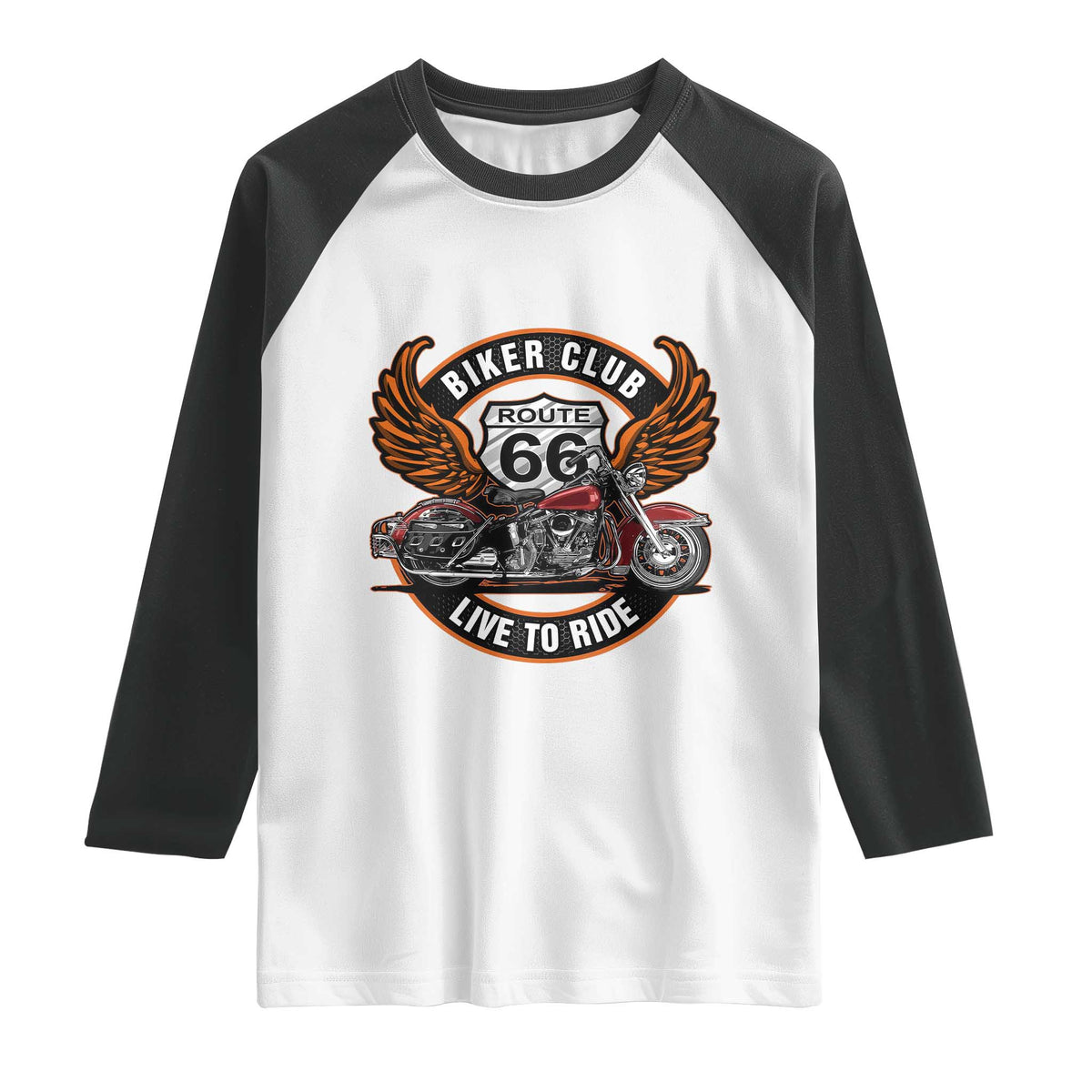 Vintage Route Highway 66 Biker Club Raglan Shirt Live To Ride Motorcycle Graphic TS12 White Black Print Your Wear