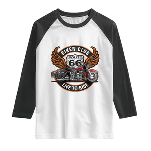 Vintage Route Highway 66 Biker Club Raglan Shirt Live To Ride Motorcycle Graphic TS12 White Black Print Your Wear