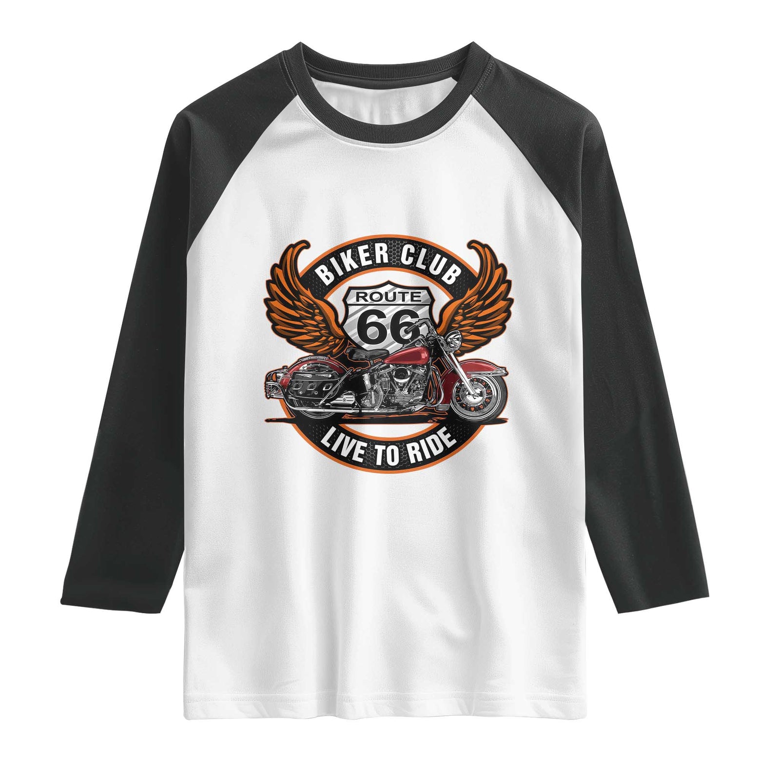 Vintage Route Highway 66 Biker Club Raglan Shirt Live To Ride Motorcycle Graphic TS12 White Black Print Your Wear
