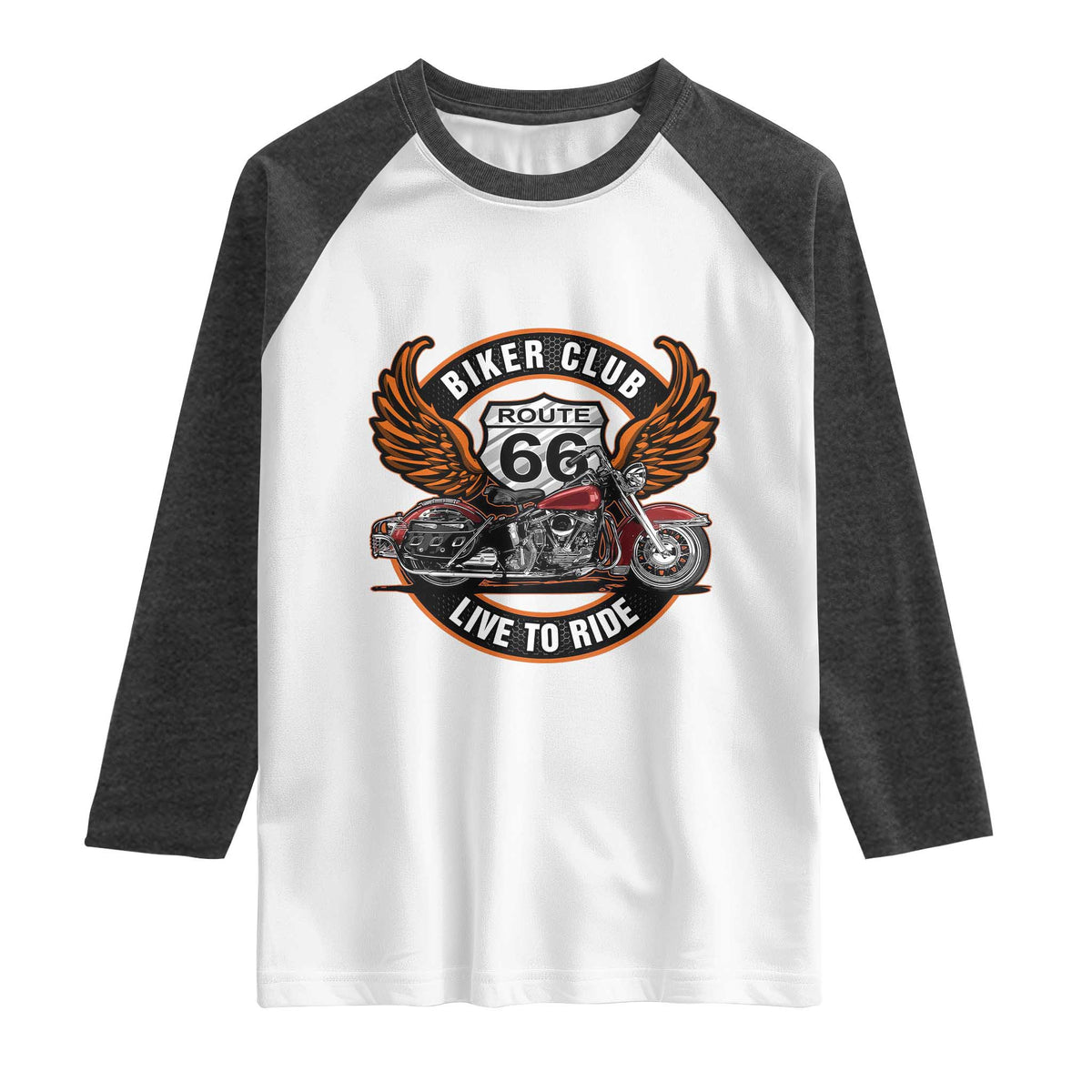 Vintage Route Highway 66 Biker Club Raglan Shirt Live To Ride Motorcycle Graphic TS12 White Heather Charcoal Print Your Wear