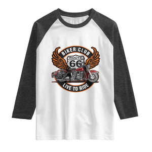 Vintage Route Highway 66 Biker Club Raglan Shirt Live To Ride Motorcycle Graphic TS12 White Heather Charcoal Print Your Wear