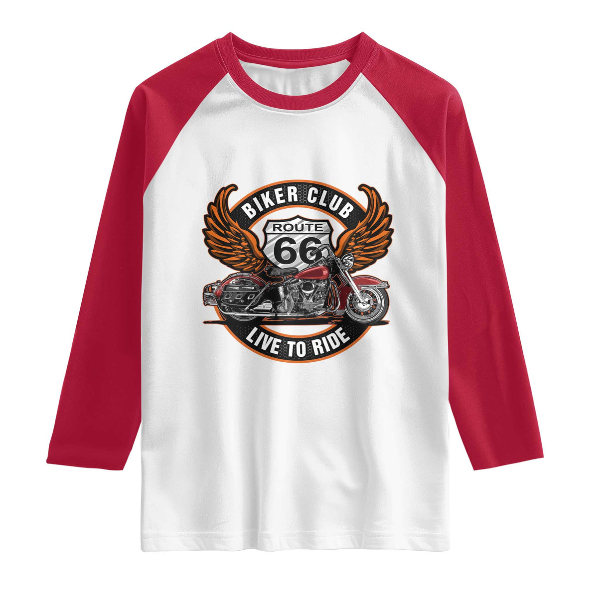 Vintage Route Highway 66 Biker Club Raglan Shirt Live To Ride Motorcycle Graphic TS12 White Red Print Your Wear