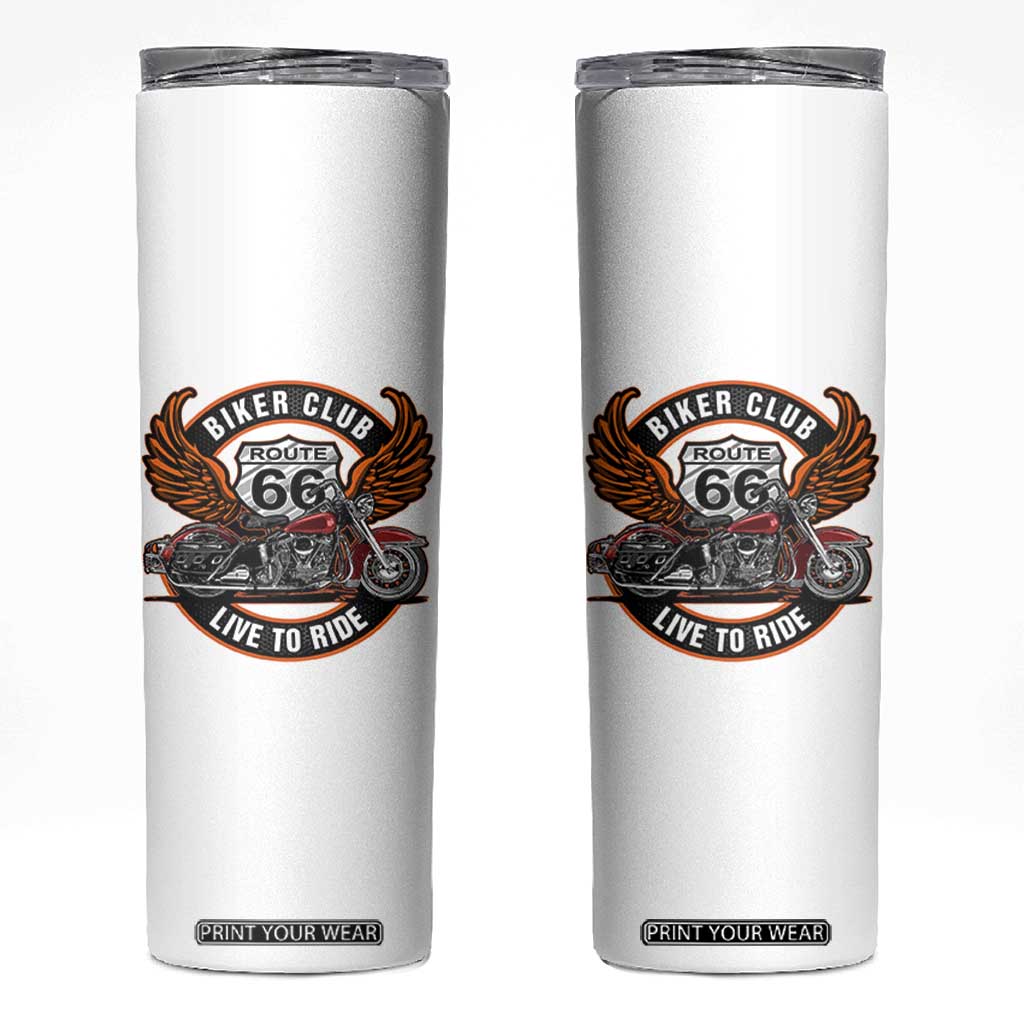 Vintage Route Highway 66 Biker Club Skinny Tumbler Live To Ride Motorcycle Graphic TS12 White Print Your Wear