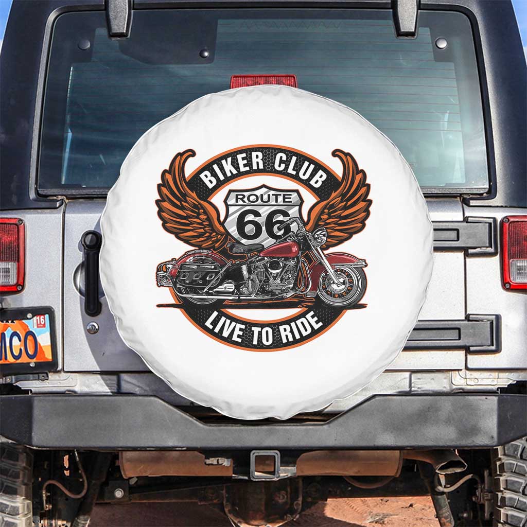 Vintage Route Highway 66 Biker Club Spare Tire Cover Live To Ride Motorcycle Graphic TS12 No hole White Print Your Wear