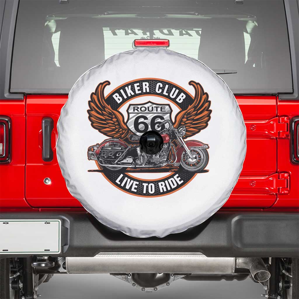 Vintage Route Highway 66 Biker Club Spare Tire Cover Live To Ride Motorcycle Graphic TS12 White Print Your Wear