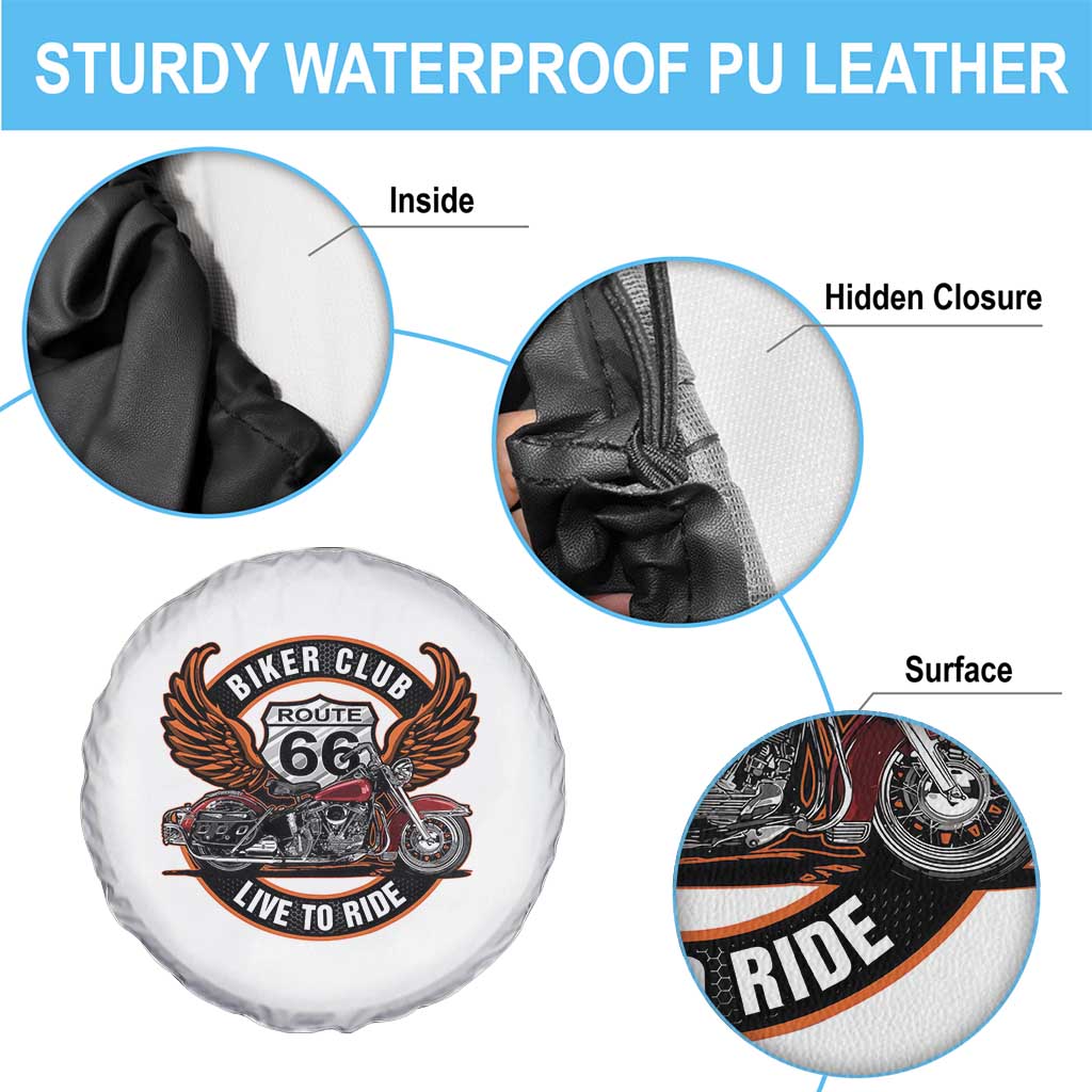 Vintage Route Highway 66 Biker Club Spare Tire Cover Live To Ride Motorcycle Graphic TS12 Print Your Wear