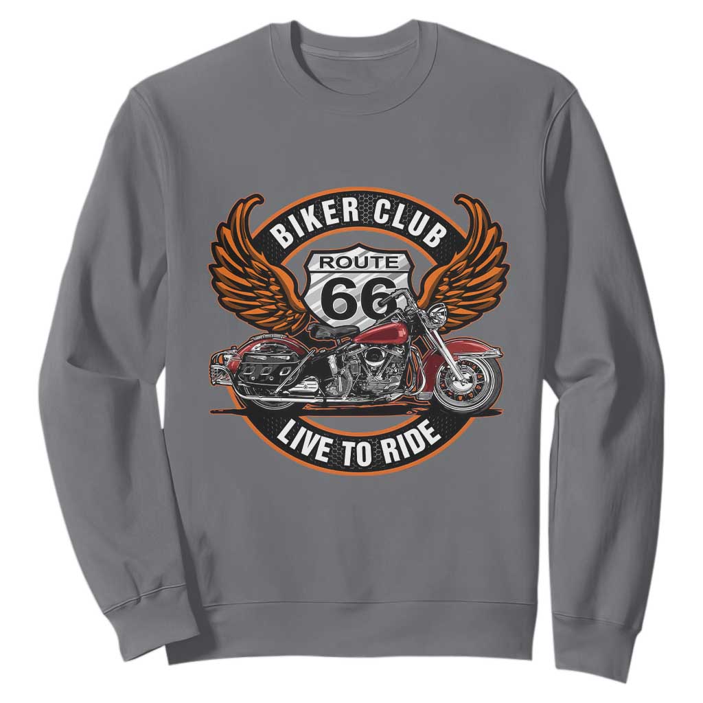 Vintage Route Highway 66 Biker Club Sweatshirt Live To Ride Motorcycle Graphic TS12 Charcoal Print Your Wear