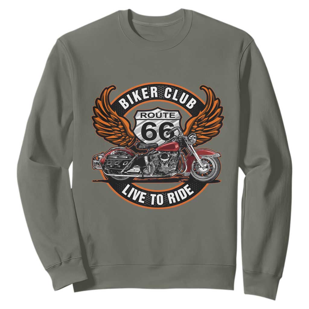 Vintage Route Highway 66 Biker Club Sweatshirt Live To Ride Motorcycle Graphic TS12 Military Green Print Your Wear