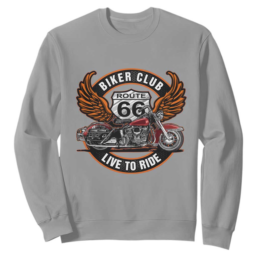 Vintage Route Highway 66 Biker Club Sweatshirt Live To Ride Motorcycle Graphic TS12 Sport Gray Print Your Wear