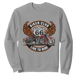 Vintage Route Highway 66 Biker Club Sweatshirt Live To Ride Motorcycle Graphic TS12 Sport Gray Print Your Wear