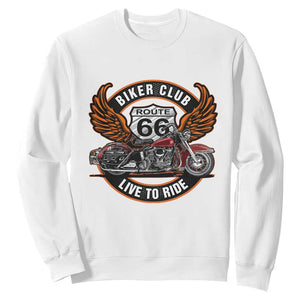 Vintage Route Highway 66 Biker Club Sweatshirt Live To Ride Motorcycle Graphic TS12 White Print Your Wear