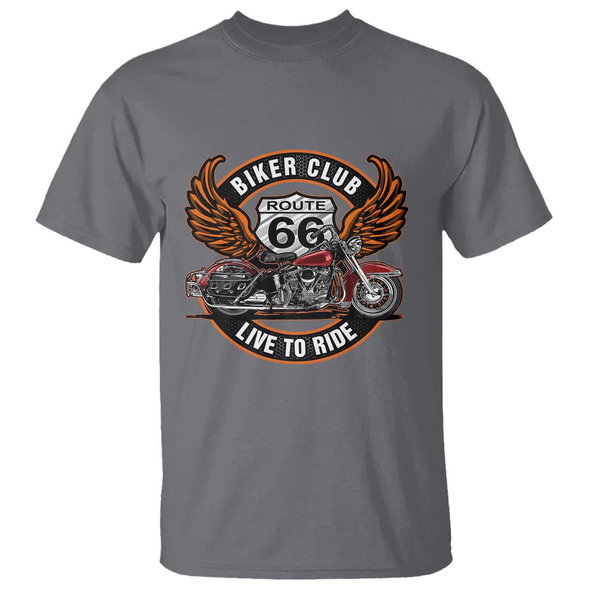 Vintage Route Highway 66 Biker Club T Shirt Live To Ride Motorcycle Graphic TS12 Charcoal Print Your Wear