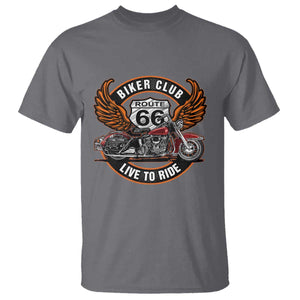 Vintage Route Highway 66 Biker Club T Shirt Live To Ride Motorcycle Graphic TS12 Charcoal Print Your Wear