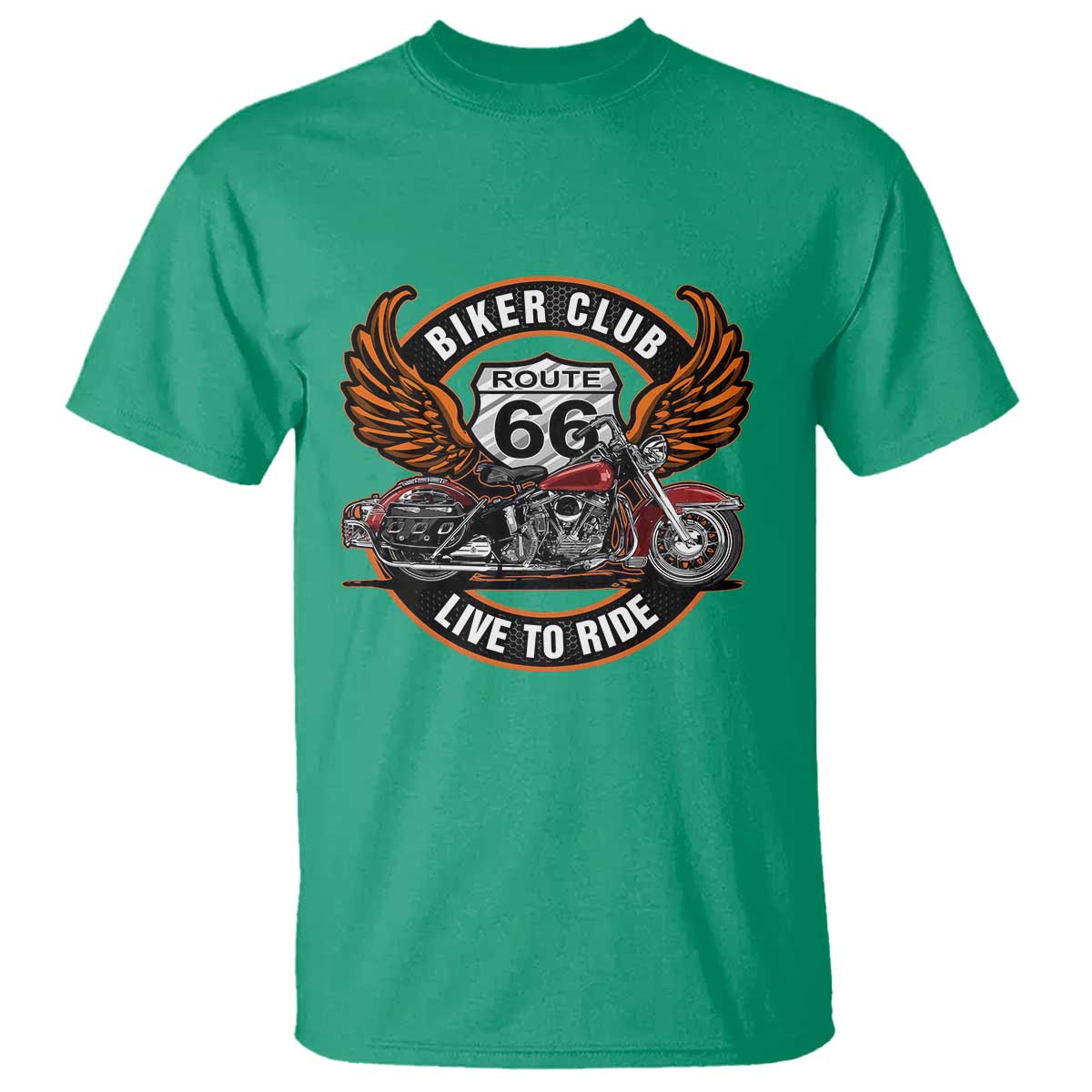 Vintage Route Highway 66 Biker Club T Shirt Live To Ride Motorcycle Graphic TS12 Irish Green Print Your Wear