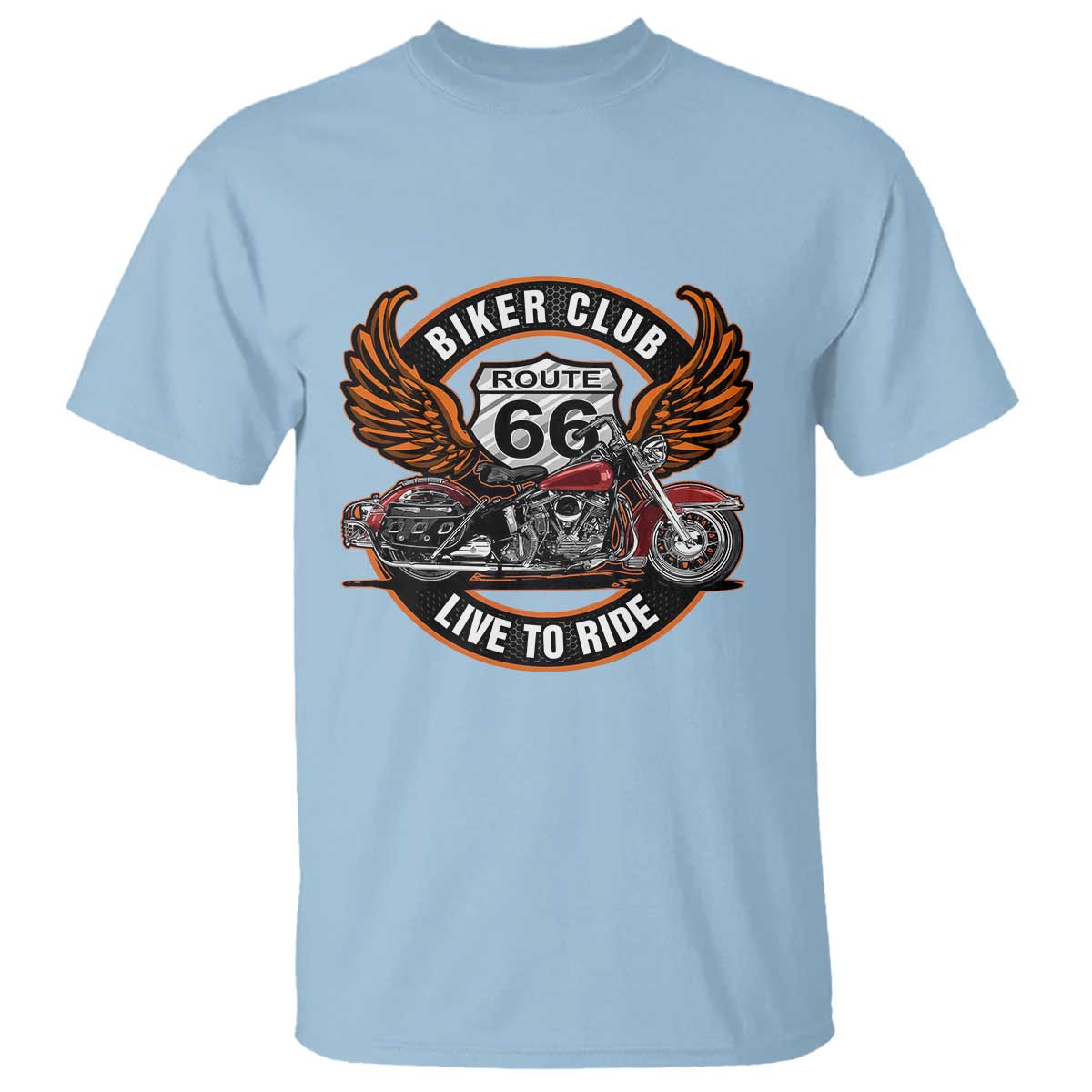 Vintage Route Highway 66 Biker Club T Shirt Live To Ride Motorcycle Graphic TS12 Light Blue Print Your Wear