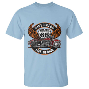 Vintage Route Highway 66 Biker Club T Shirt Live To Ride Motorcycle Graphic TS12 Light Blue Print Your Wear