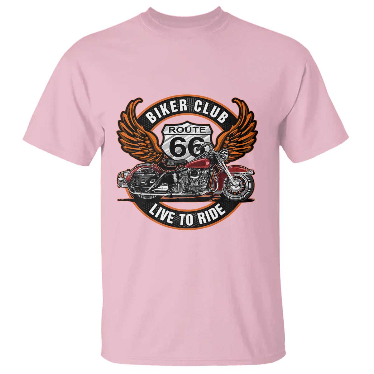 Vintage Route Highway 66 Biker Club T Shirt Live To Ride Motorcycle Graphic TS12 Light Pink Print Your Wear