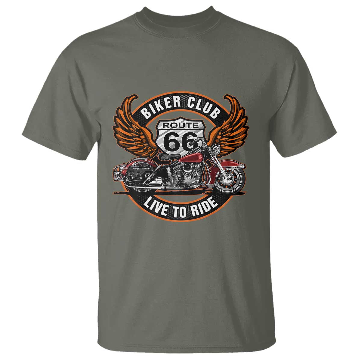 Vintage Route Highway 66 Biker Club T Shirt Live To Ride Motorcycle Graphic TS12 Military Green Print Your Wear