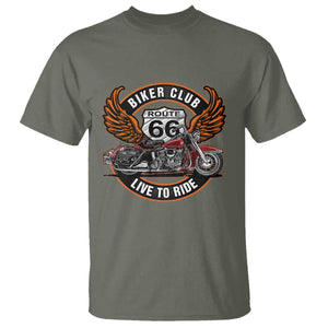 Vintage Route Highway 66 Biker Club T Shirt Live To Ride Motorcycle Graphic TS12 Military Green Print Your Wear