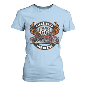 Vintage Route Highway 66 Biker Club T Shirt For Women Live To Ride Motorcycle Graphic TS12 Light Blue Print Your Wear
