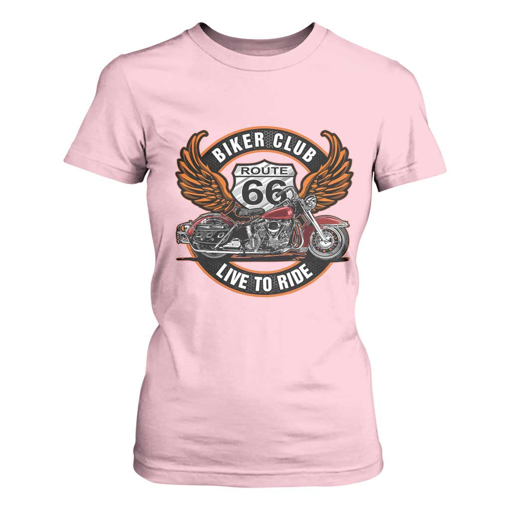 Vintage Route Highway 66 Biker Club T Shirt For Women Live To Ride Motorcycle Graphic TS12 Light Pink Print Your Wear