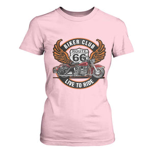 Vintage Route Highway 66 Biker Club T Shirt For Women Live To Ride Motorcycle Graphic TS12 Light Pink Print Your Wear