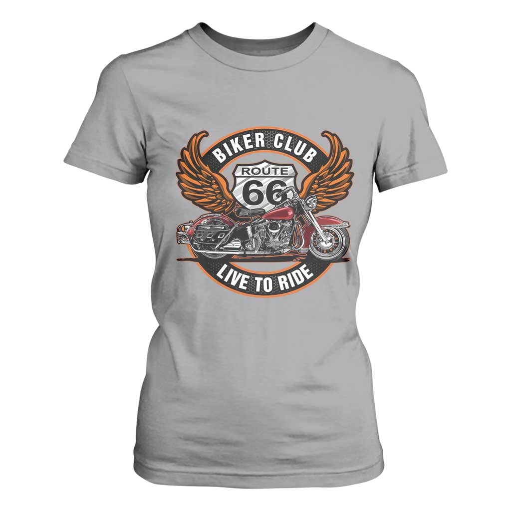 Vintage Route Highway 66 Biker Club T Shirt For Women Live To Ride Motorcycle Graphic TS12 Sport Gray Print Your Wear