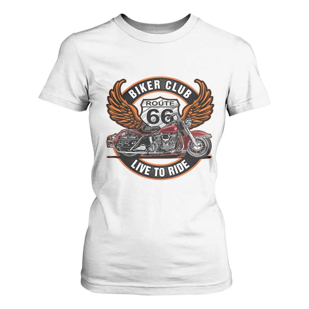 Vintage Route Highway 66 Biker Club T Shirt For Women Live To Ride Motorcycle Graphic TS12 White Print Your Wear