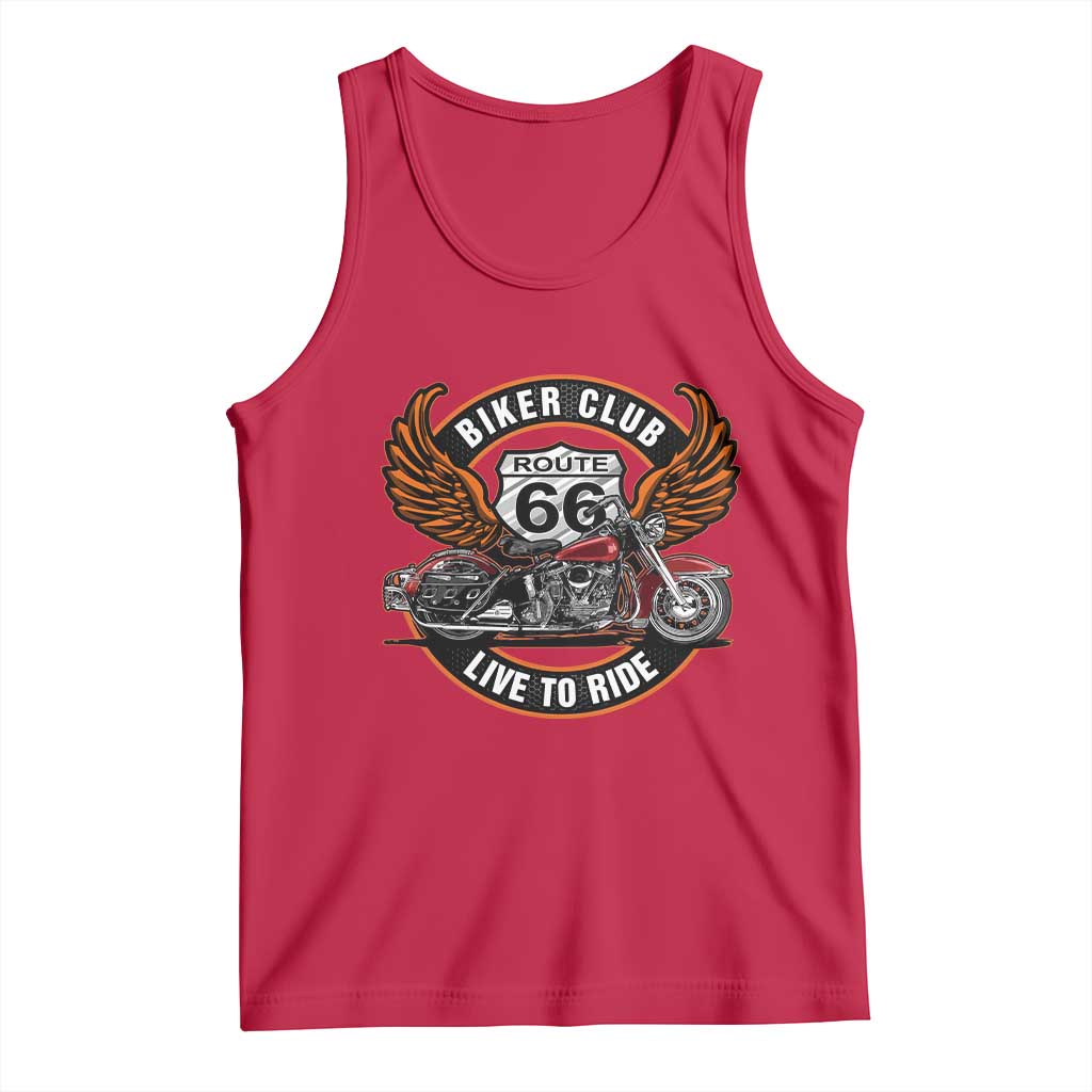 Vintage Route Highway 66 Biker Club Tank Top Live To Ride Motorcycle Graphic TS12 Red Print Your Wear