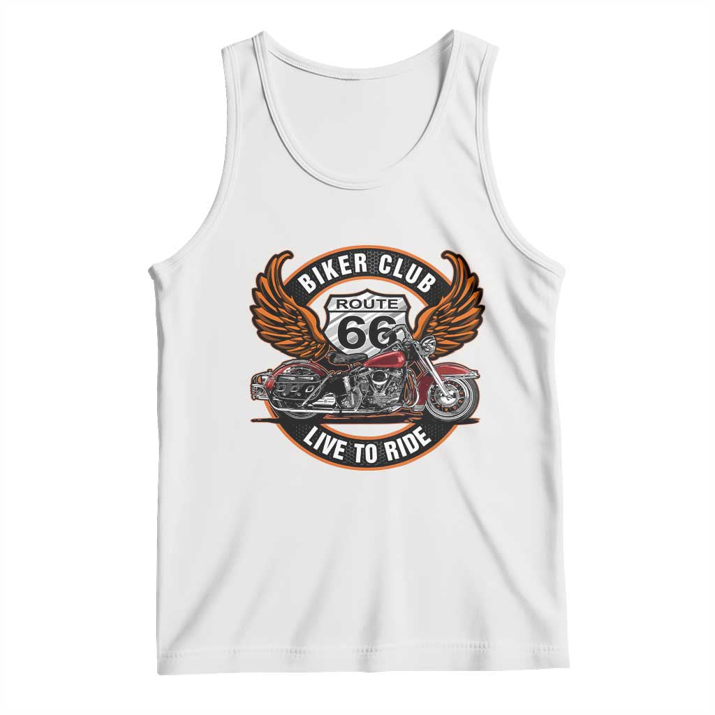 Vintage Route Highway 66 Biker Club Tank Top Live To Ride Motorcycle Graphic TS12 White Print Your Wear