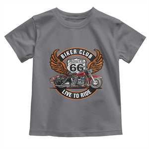 Vintage Route Highway 66 Biker Club Toddler T Shirt Live To Ride Motorcycle Graphic TS12 Charcoal Print Your Wear