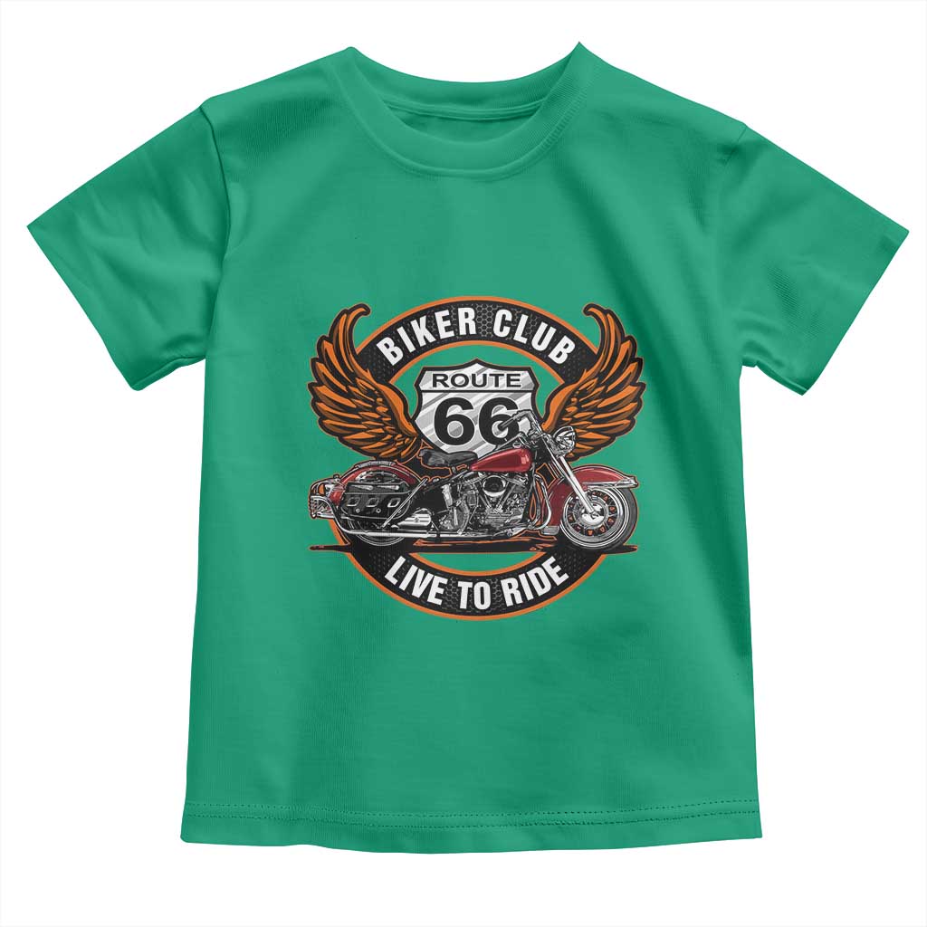 Vintage Route Highway 66 Biker Club Toddler T Shirt Live To Ride Motorcycle Graphic TS12 Irish Green Print Your Wear