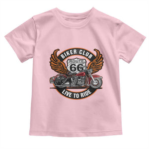 Vintage Route Highway 66 Biker Club Toddler T Shirt Live To Ride Motorcycle Graphic TS12 Light Pink Print Your Wear