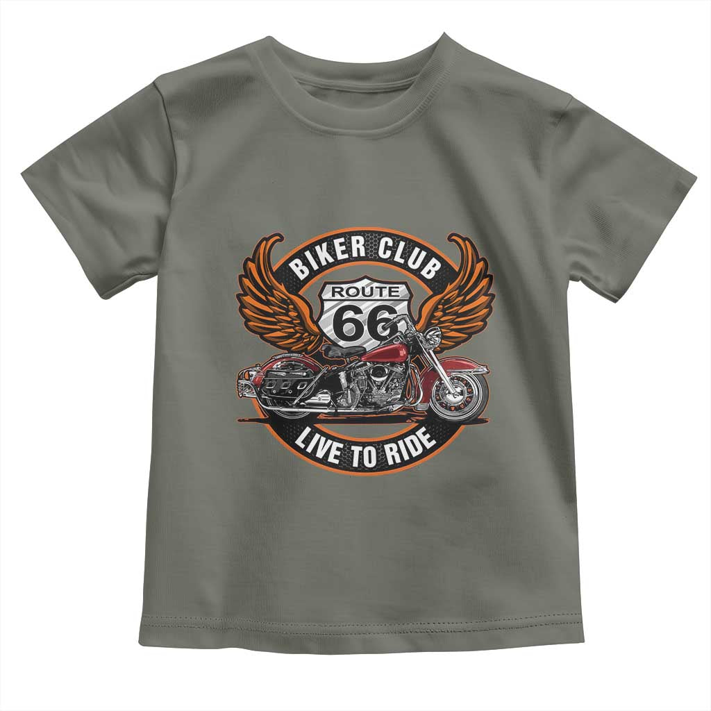 Vintage Route Highway 66 Biker Club Toddler T Shirt Live To Ride Motorcycle Graphic TS12 Military Green Print Your Wear