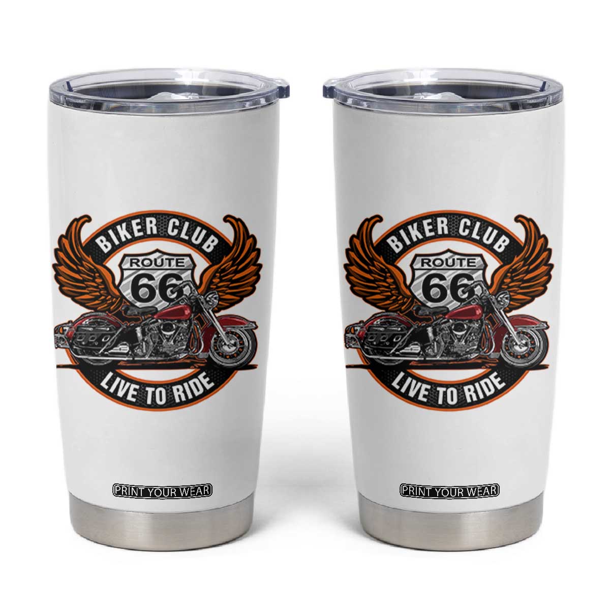 Vintage Route Highway 66 Biker Club Tumbler Cup Live To Ride Motorcycle Graphic TS12 White Print Your Wear