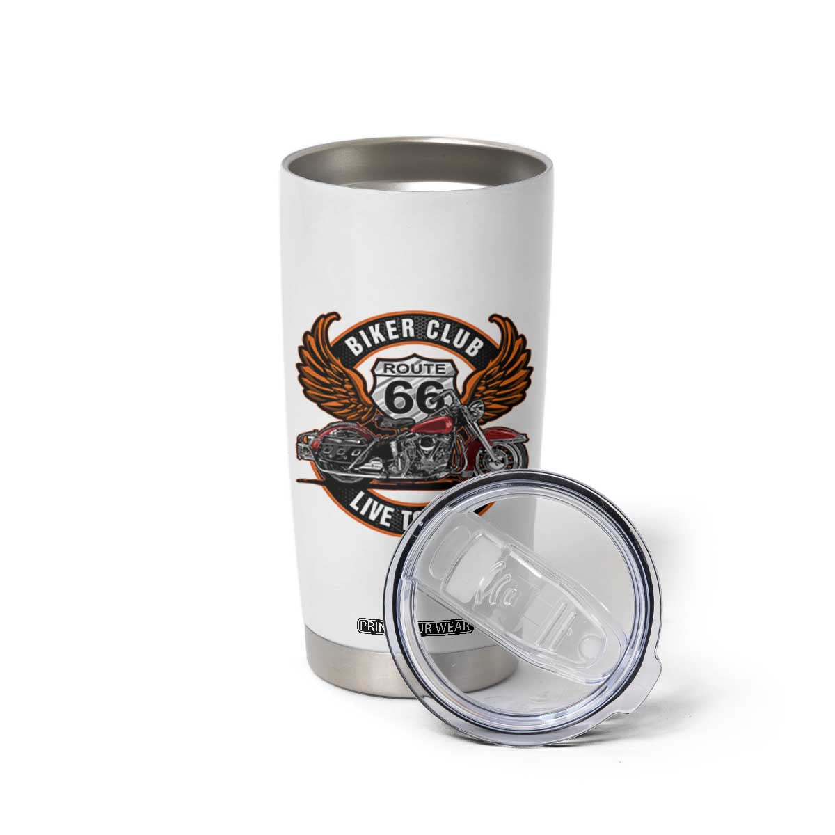 Vintage Route Highway 66 Biker Club Tumbler Cup Live To Ride Motorcycle Graphic TS12 Print Your Wear