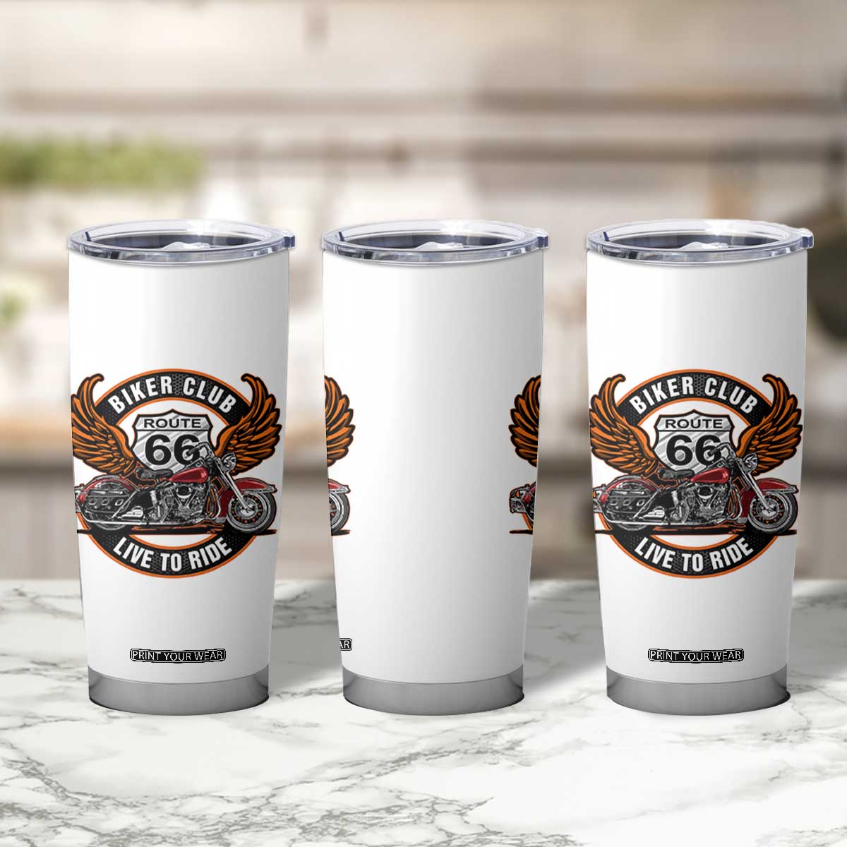 Vintage Route Highway 66 Biker Club Tumbler Cup Live To Ride Motorcycle Graphic TS12 Print Your Wear