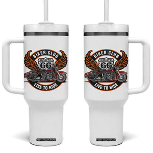 Vintage Route Highway 66 Biker Club Tumbler With Handle Live To Ride Motorcycle Graphic TS12 One Size: 40 oz White Print Your Wear