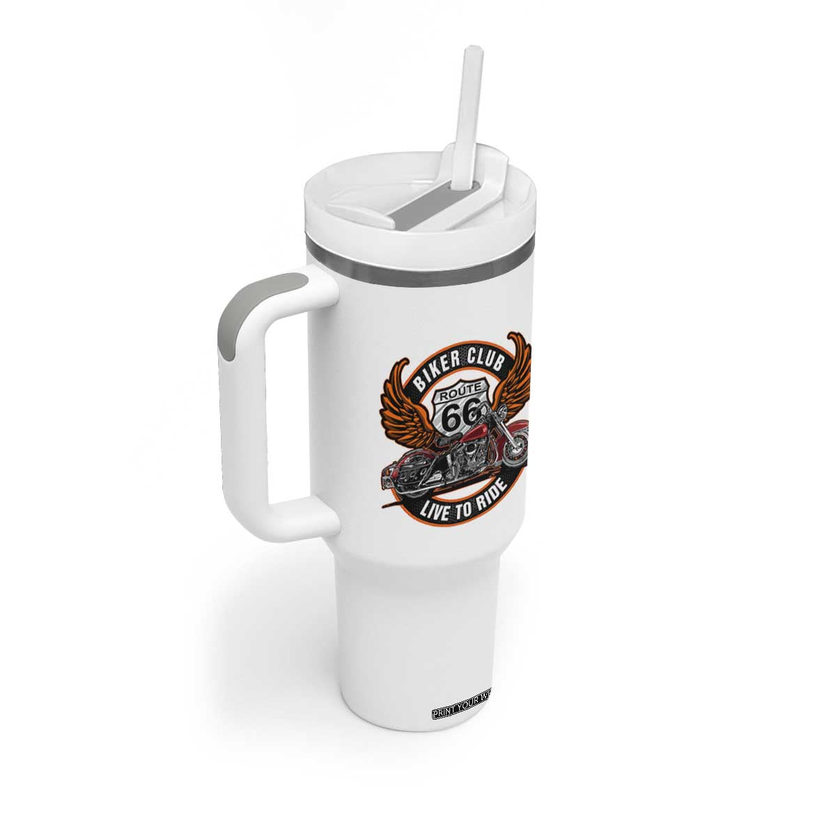 Vintage Route Highway 66 Biker Club Tumbler With Handle Live To Ride Motorcycle Graphic TS12 Print Your Wear