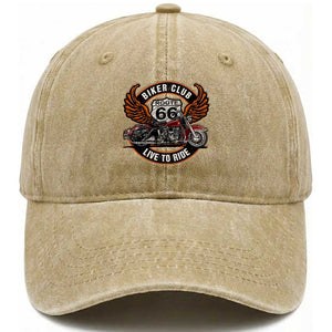 Vintage Route Highway 66 Biker Club Washed Cotton Baseball Cap Live To Ride Motorcycle Graphic TS12 Print Your Wear