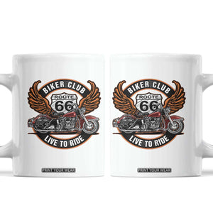 Vintage Route Highway 66 Biker Club Coffee Mug Live To Ride Motorcycle Graphic TS12 White Print Your Wear