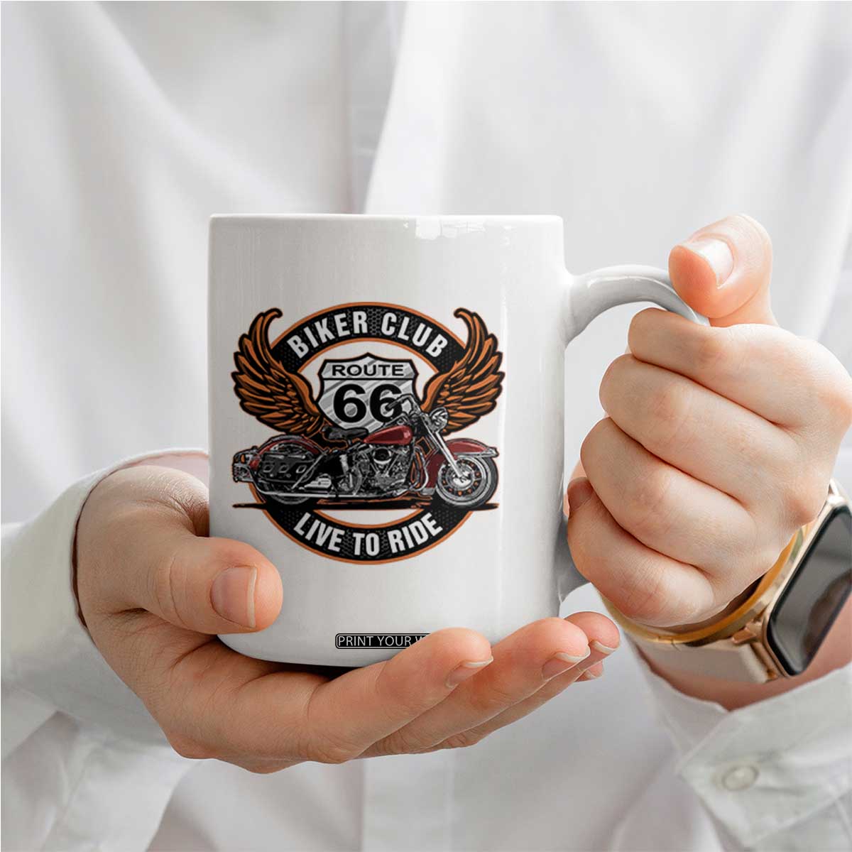 Vintage Route Highway 66 Biker Club Coffee Mug Live To Ride Motorcycle Graphic TS12 Print Your Wear